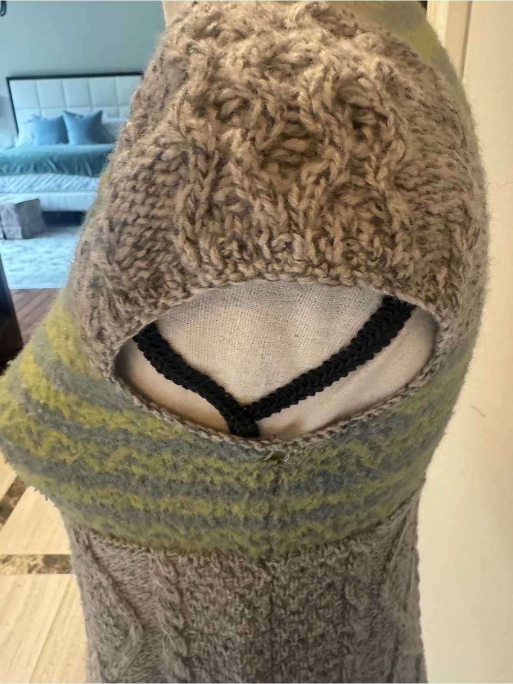 Free People Gray Cable-Knit Tunic with Green Patterned Yoke - Picture 3 of 6